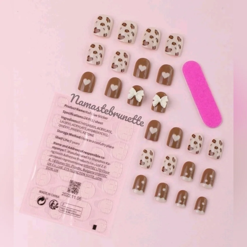 2/$16 Heart Bow Press On Nails
